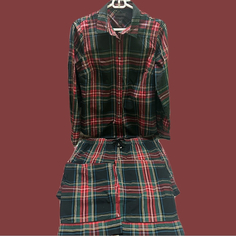 J. Crew Red and Green Plaid Pajama Set with Collared Top